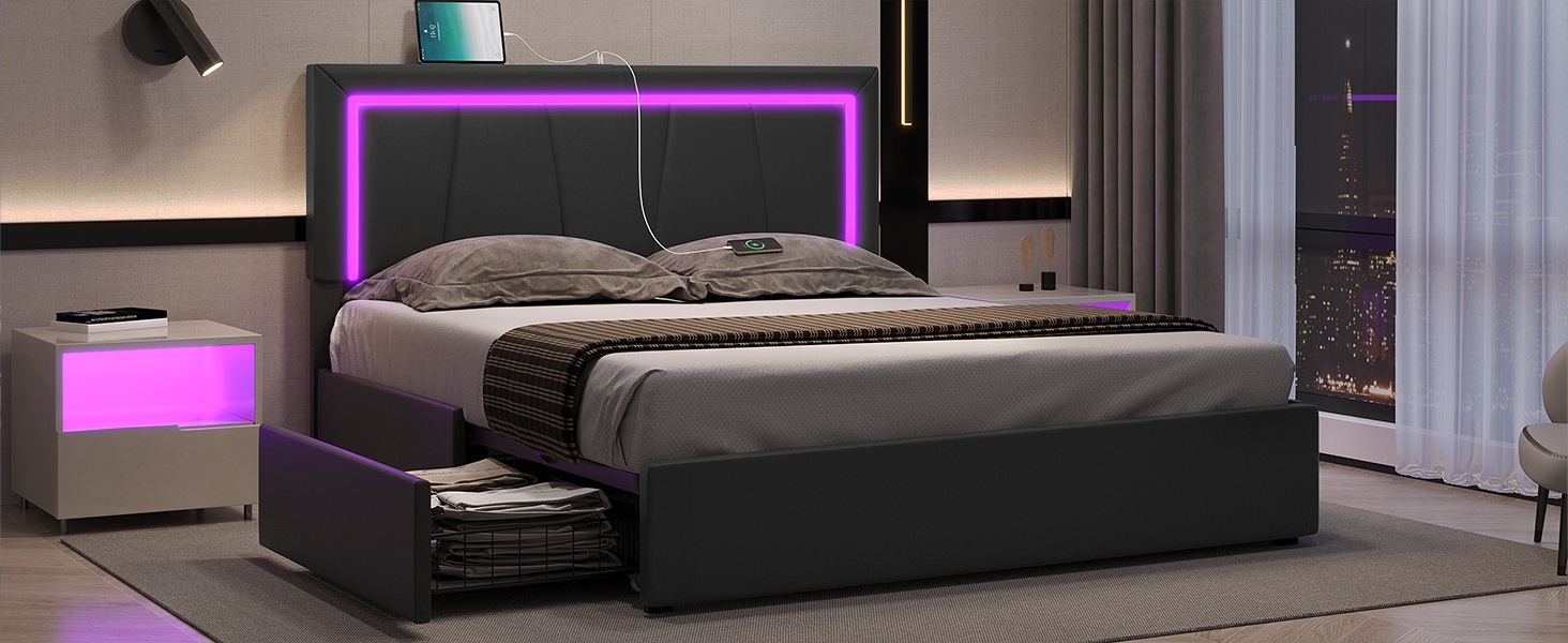 Amazon.com: DICTAC Queen Bed Frame with Headboard and 4 Storage